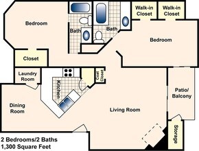 2 Bedroom 2 Bath Flat 1022 floor plan